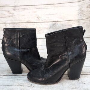 Rag and Bone Black Leather Block Stack Heel Ankle Boots Women Size 40